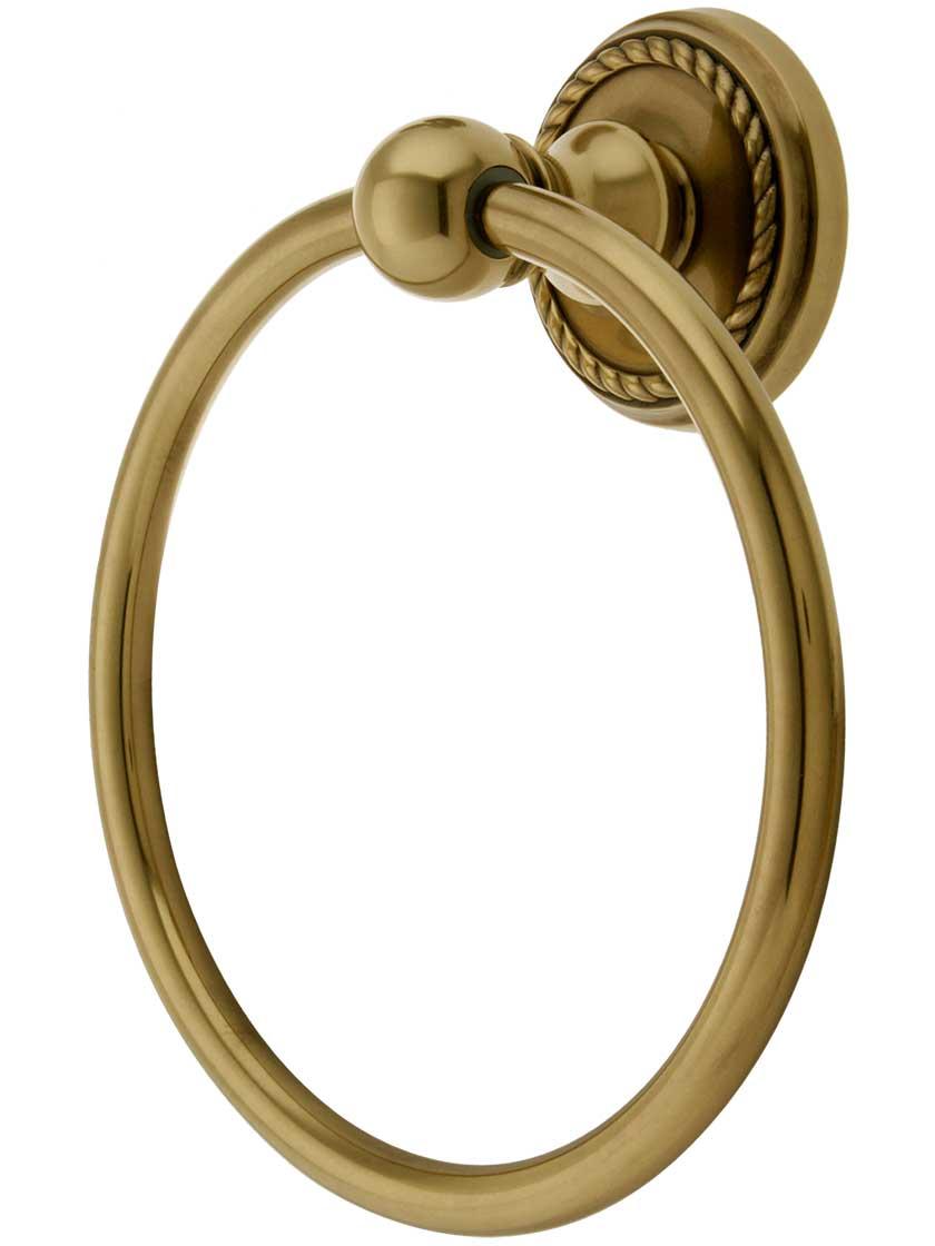 Towel Holders |   Brass Towel Ring with Rope Rosette Bath Accents Antique Brass/Antique Pewter/Oil-Rubbed Bronze/Polished Brass/Polished Chrome/Pvd/Satin Nickel