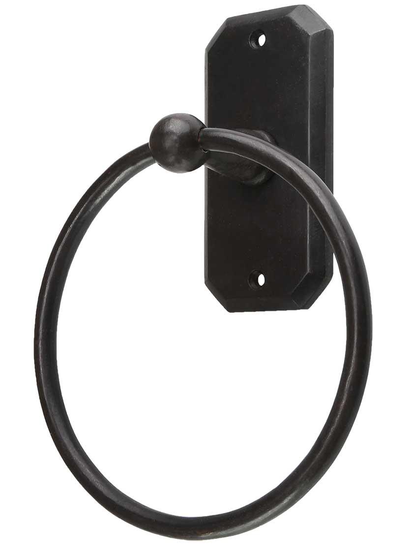 Towel Holders |   Solid-Bronze Towel Ring with Angular Plate Bath Accents Dark Bronze