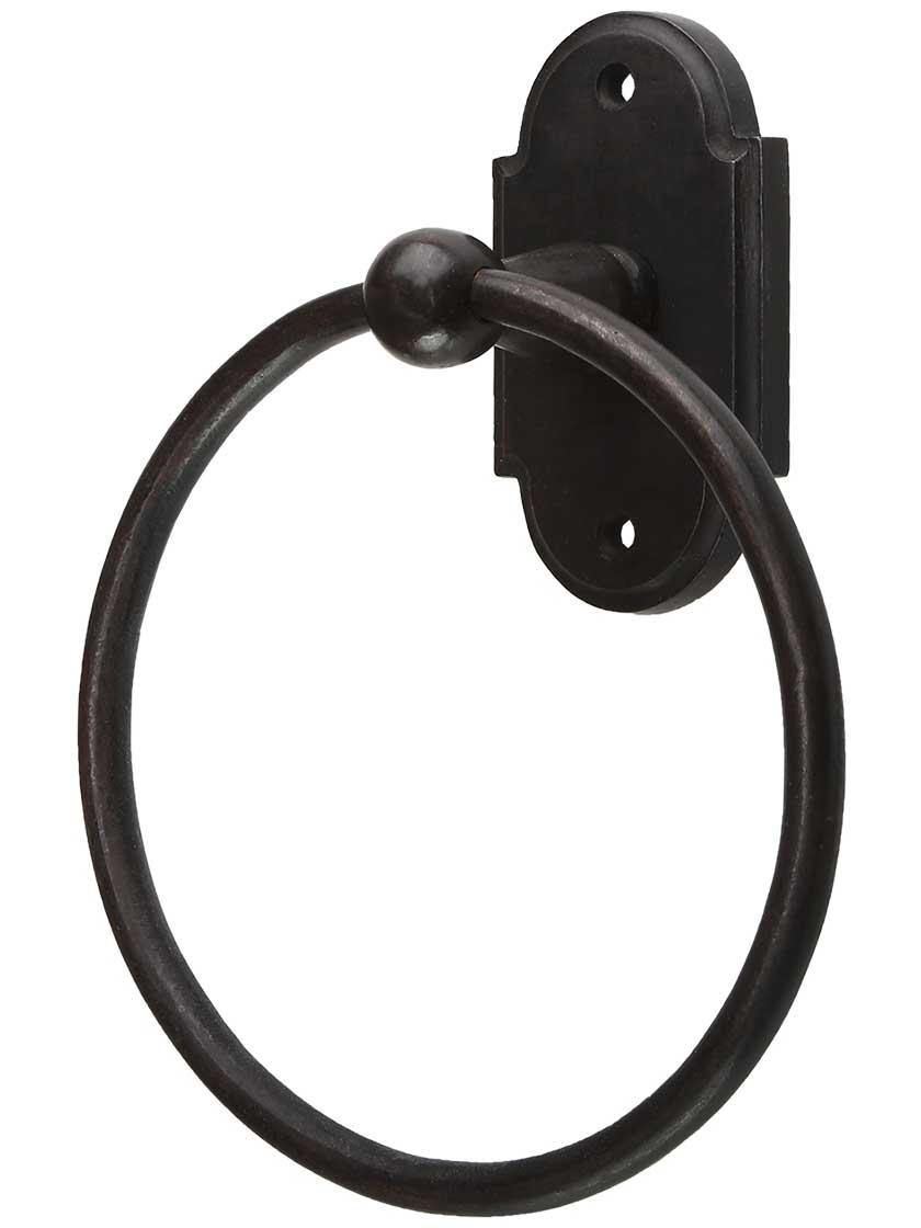 Towel Holders |   Solid Bronze Towel Ring with Arched Plate Bath Accents Dark Bronze