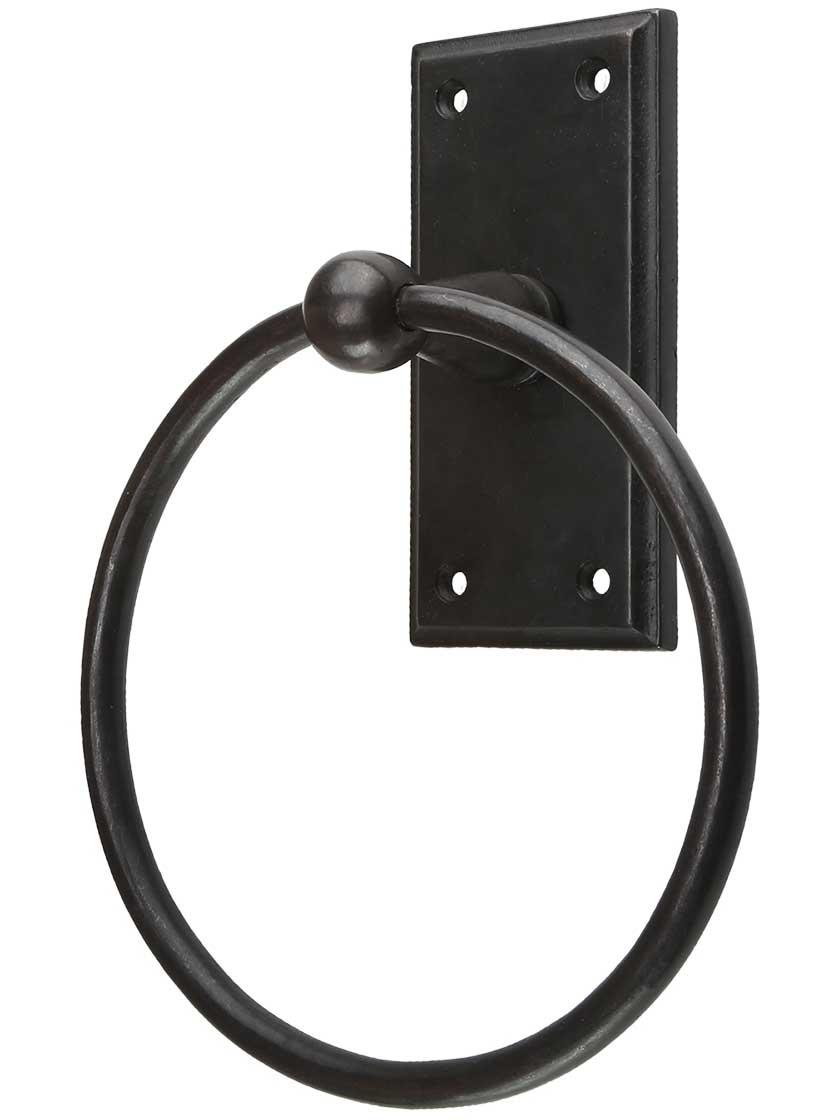 Towel Holders |   Solid-Bronze Towel Ring with Rectangular Plate Bath Accents Dark Bronze