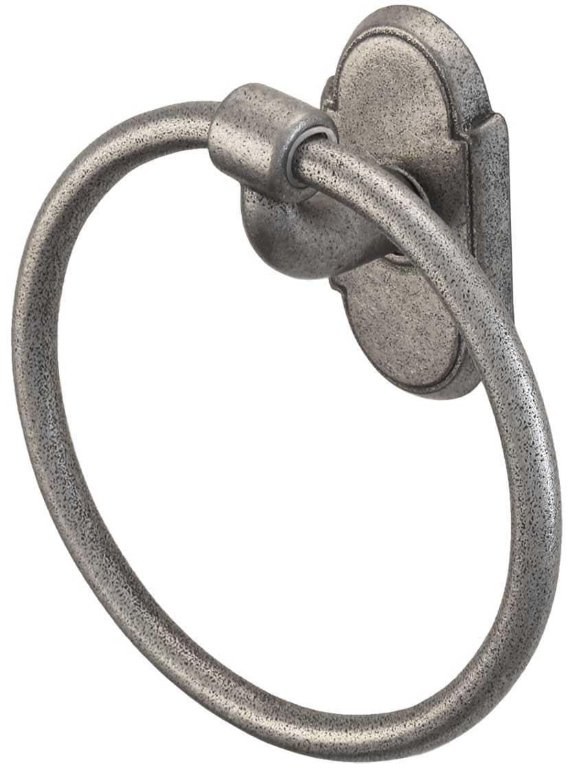 Towel Holders |   Wrought-Steel Towel Ring with Arched Rosette Bath Accents Antique Steel/Matte Black