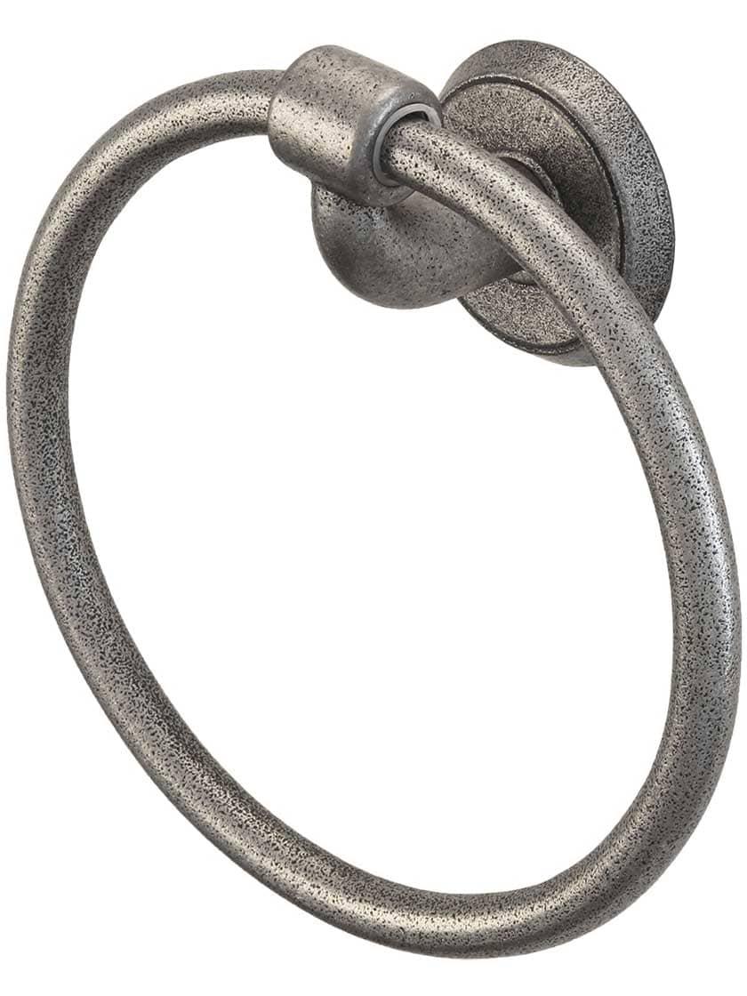 Towel Holders |   Wrought-Steel Towel Ring with Classic Rosette Bath Accents Antique Steel/Matte Black