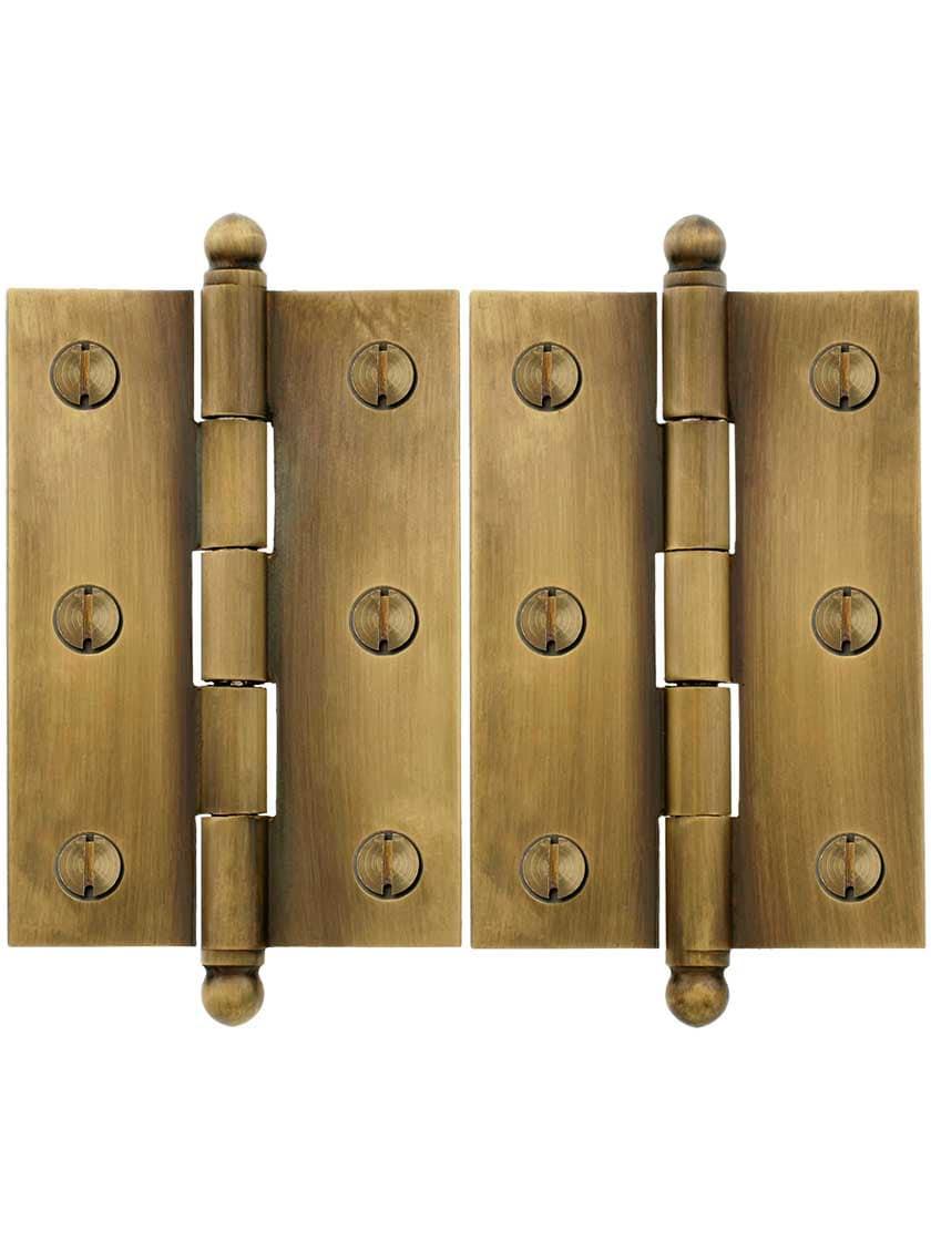 Transom Hinges |   Pair of Solid Brass Ball-Tip Cabinet Hinges in Antique-By-Hand – 2 1/2″ x 1 3/4″ Transom Hardware Transom Hinges