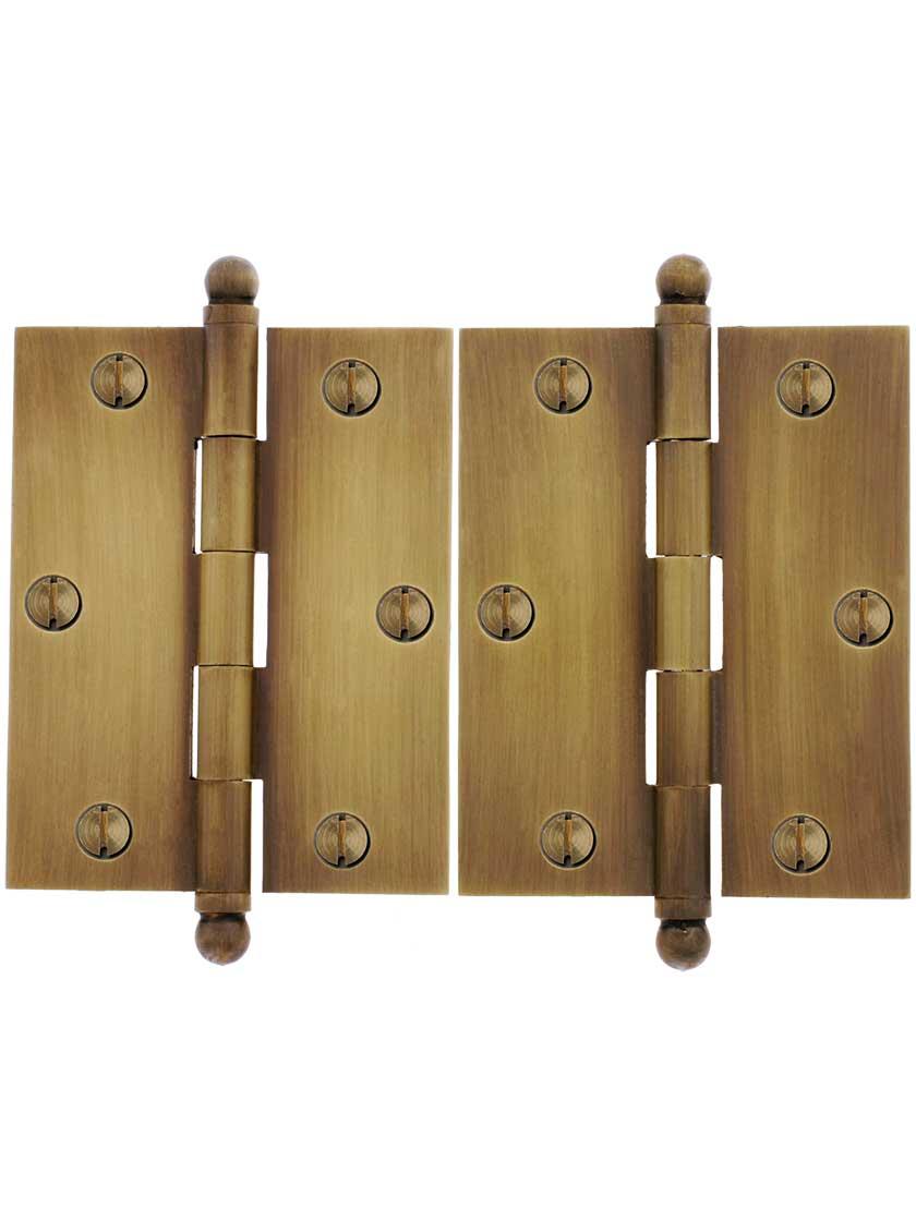 Transom Hinges |   Pair of Solid Brass Ball-Tip Cabinet Hinges in Antique-By-Hand – 2 1/2″ x 2″ Transom Hardware Transom Hinges