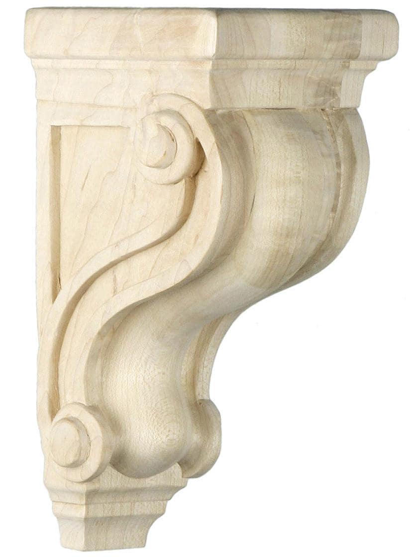 Wood Shelf Brackets |   Scroll Design Corbel in Five Sizes with Choice of Wood Shelf Brackets Hard Maple