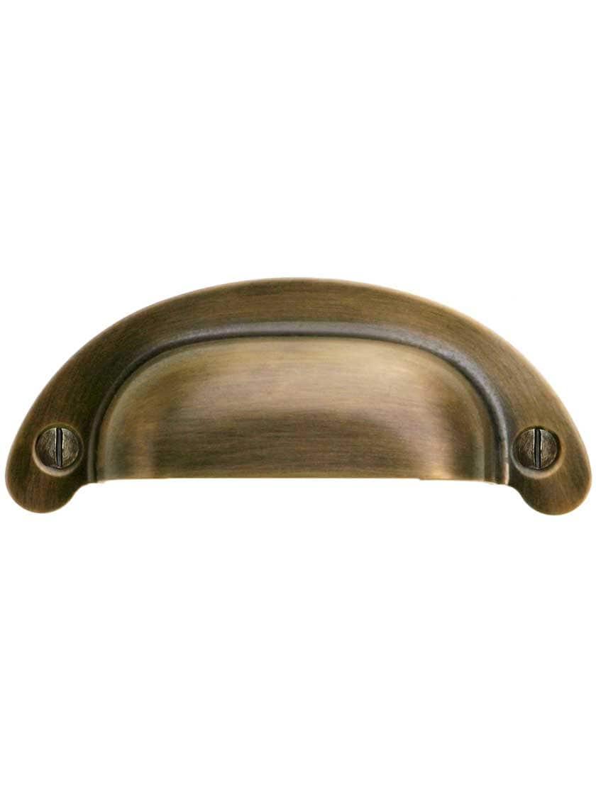 Hoosier Hardware |   3 1/16-Inch Stamped Brass Bin Pull In Antique-By-Hand – 2 1/2-Inch Center-to-Center Hoosier & Ice Box Hoosier Hardware